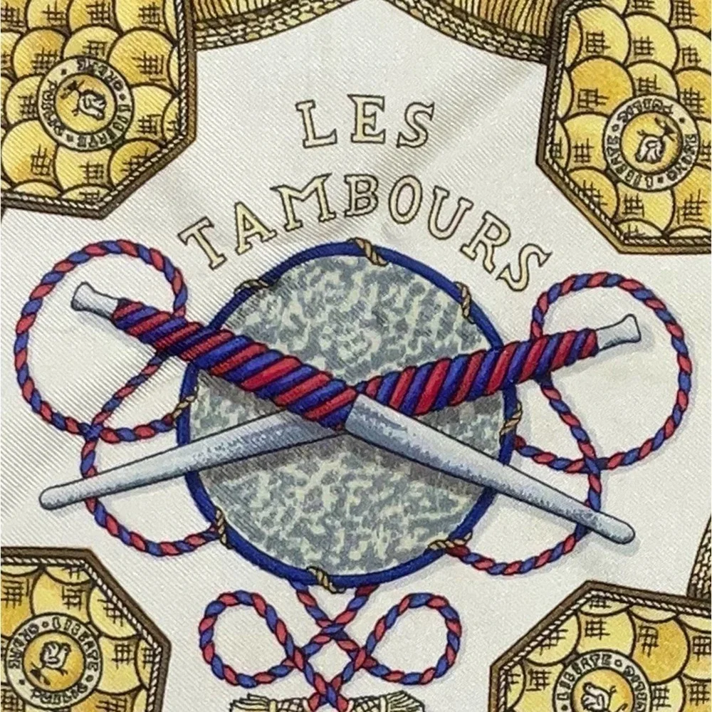 Hermès Les Tambours 100% Silk Scarf. Blue - Picture 5 of 13